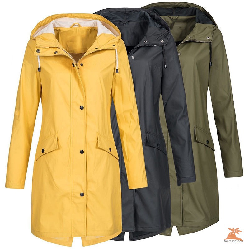 #áo giữ nhiệt# Women Rain Jackets Outdoor Waterproof Hoodie Long Coat Overcoat Windproof Large Warm Hooded Jackets 