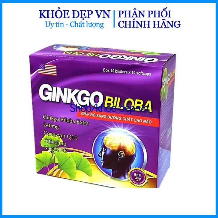 Hoạt Huyết Dưỡng Não Ginkgo Biloba 240mg - Giảm Đau Đầu, Hoa Mắt, Chóng Mặt - Hộp 100 Viên Sử Dụng 50 Ngày