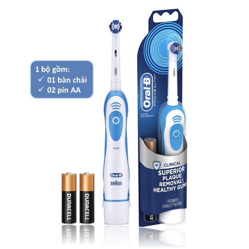 Bàn Chải Pin Oral-B Clinical - Nhiều loại đầu - Dùng Pin AA - Hẹn giờ 2 phút