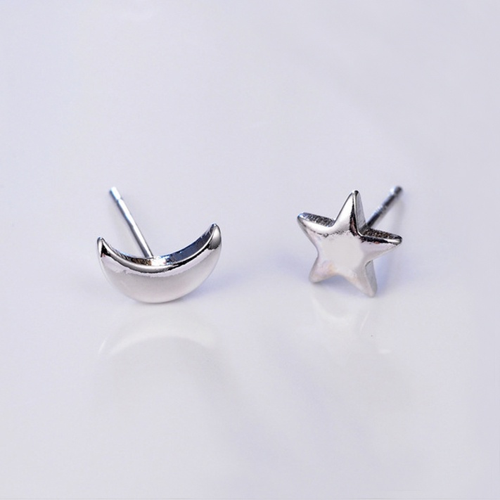 Bông Tai Bạc Nữ Trăng - Sao (1 cặp) Đeo Sát Tai Cá Tính B2624 - Bảo Ngọc Jewelry