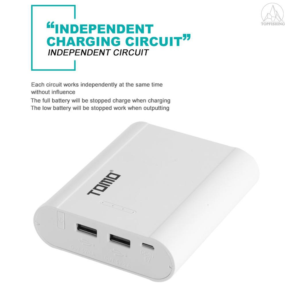 Tfh★TOMO P4 18650 Li-ion Battery Charger Micro USB Input Dual Output Smart Power Bank Portable Charger for Cellphones