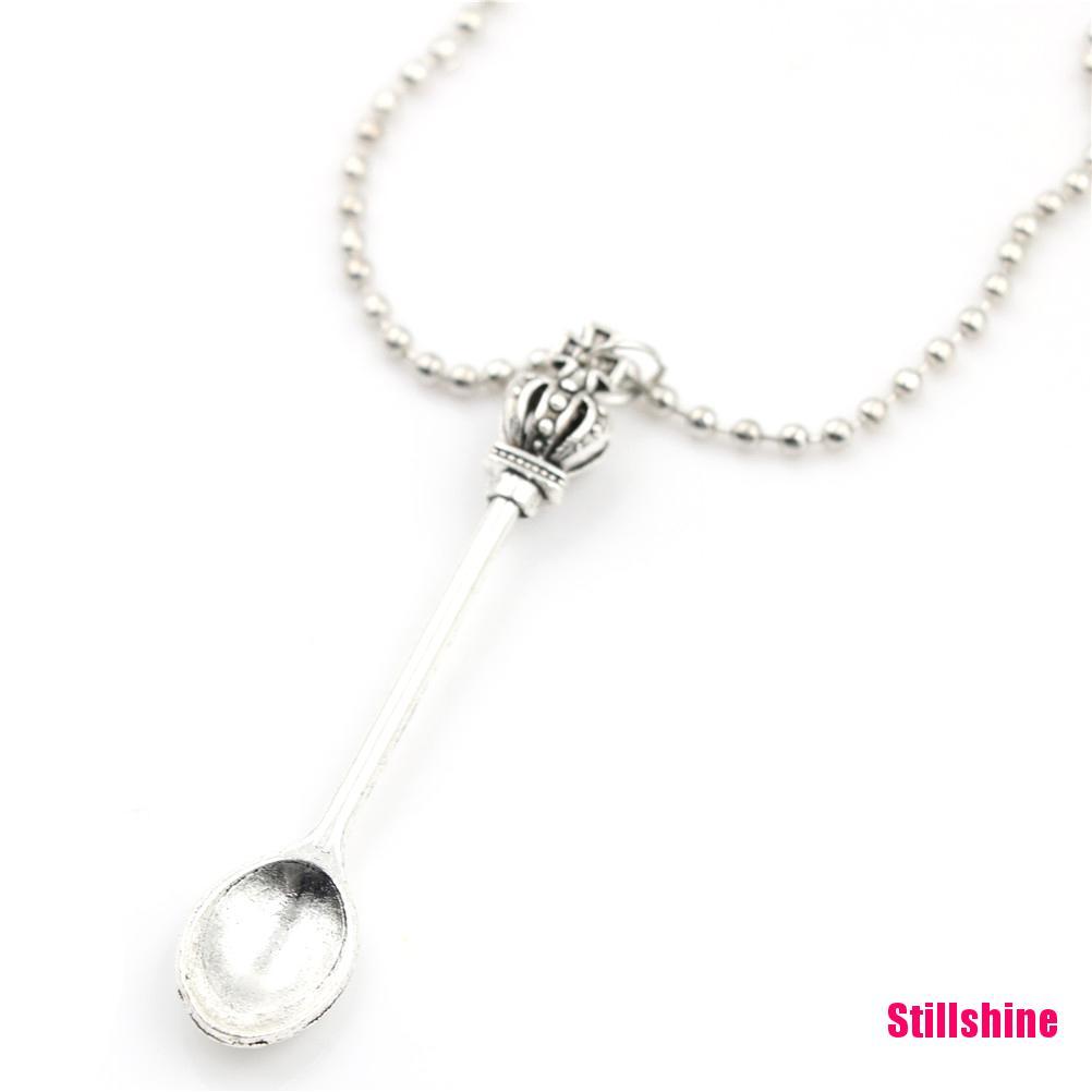 Still shine++Vintage Crown Mini Tea Spoon Pendant Royal  Pendant Chain Necklace Gift