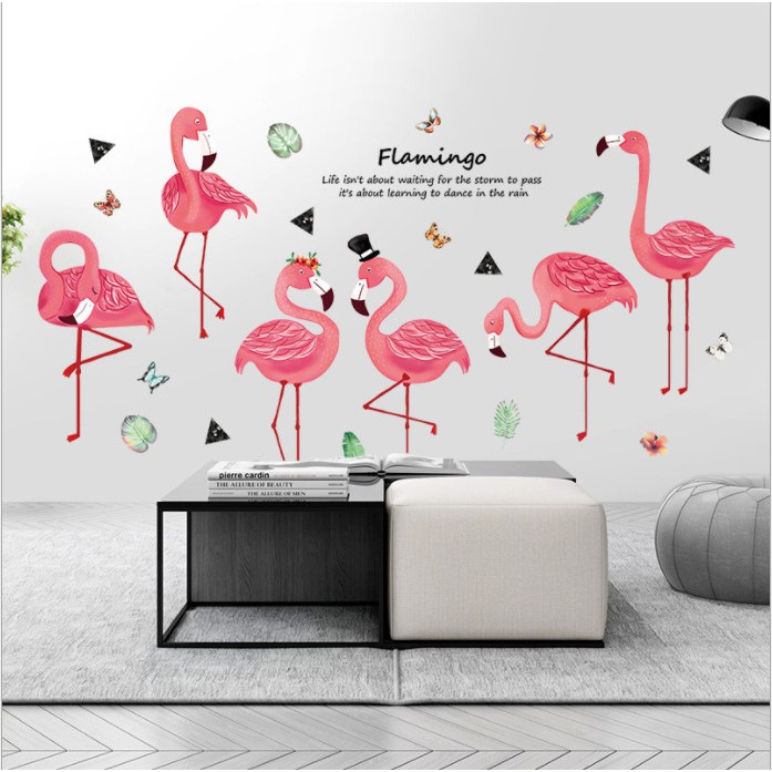 Decal dán tường trang trí - CHIM HỒNG HẠC FLAMINGO