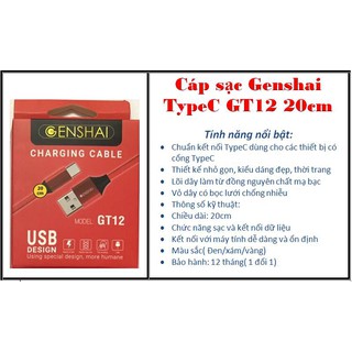 Cáp sạc Genshai Type-C GT12 20cm