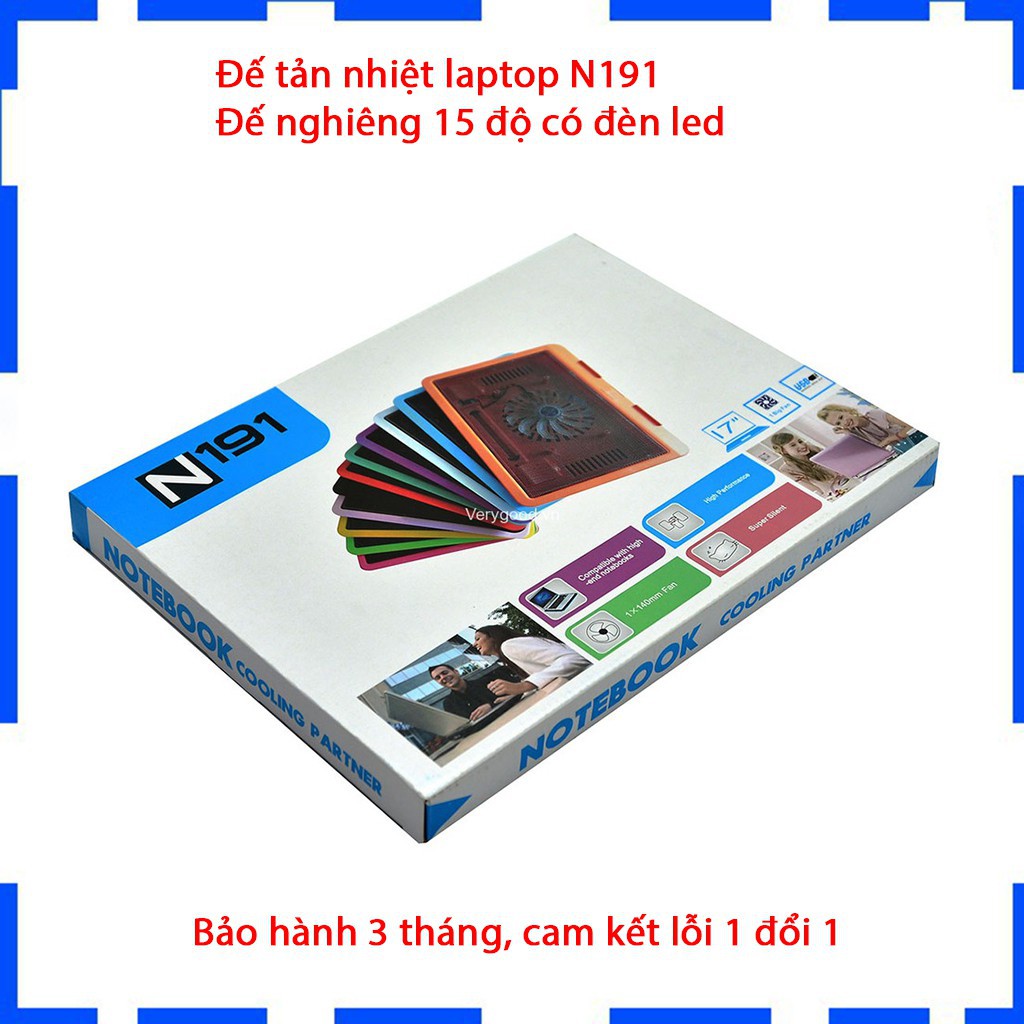 [Mã ELFLASH5 giảm 20K đơn 50K] Đế tản nhiệt Laptop Cooling Pad N191 - 14 inch, cực mát, đèn led, đế nghiêng 15 độ