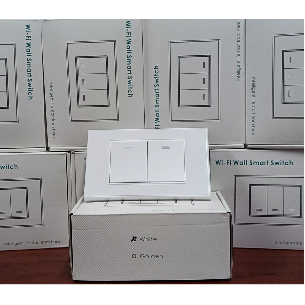 Công tắc cơ thông minh 2 nút HCN màu trắng - Hàng cao cấp, siêu bền App Tuya/Smartlife