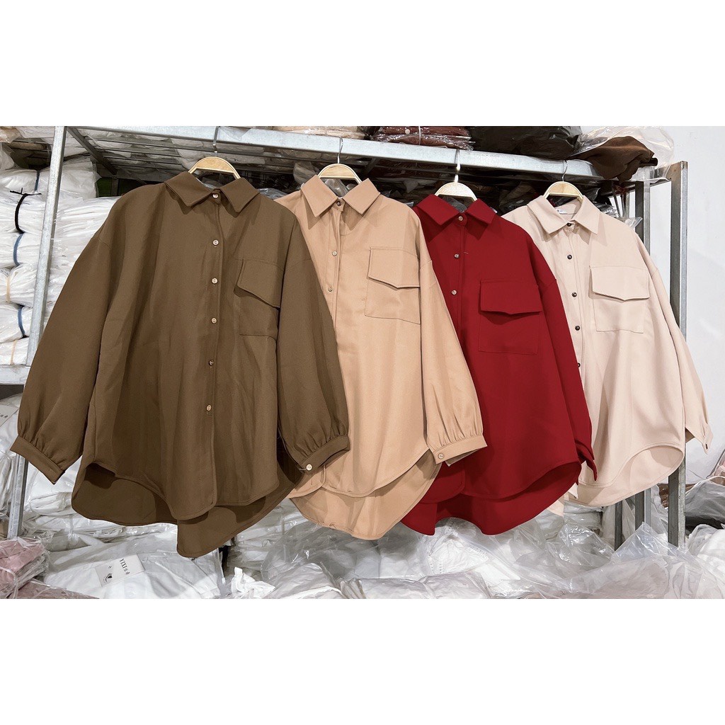 Áo sơ mi dài tay đuôi tôm nữ form rộng phong cách Hàn Quốc chất thô phù hợp đi học , đi làm - Ngọc Uyên Store