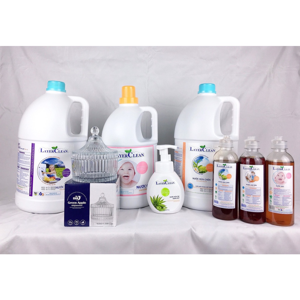 Combo 2 gói nước rửa chén bát hương quả hồng layer clean 2 lít tặng 1 chai lau sàn 300ml