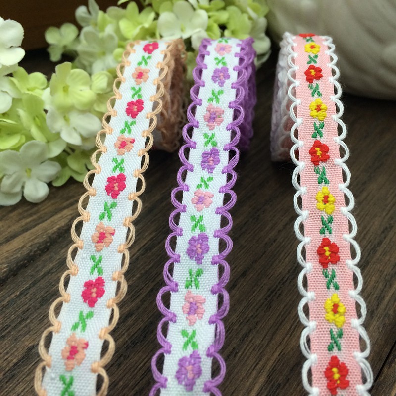 1.2cm ren vải thổ cẩm thêu hoa nhí phụ liệu may mặc đồ handmade thủ công