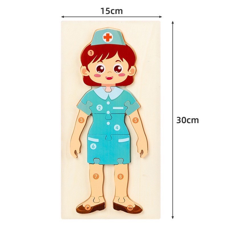 Ghép hình gỗ size to ⚡ SALE SỐC ⚡ Đồ chơi cao cấp chủ đề nghề nghiệp, ghép nối số cho bé từ 1-10