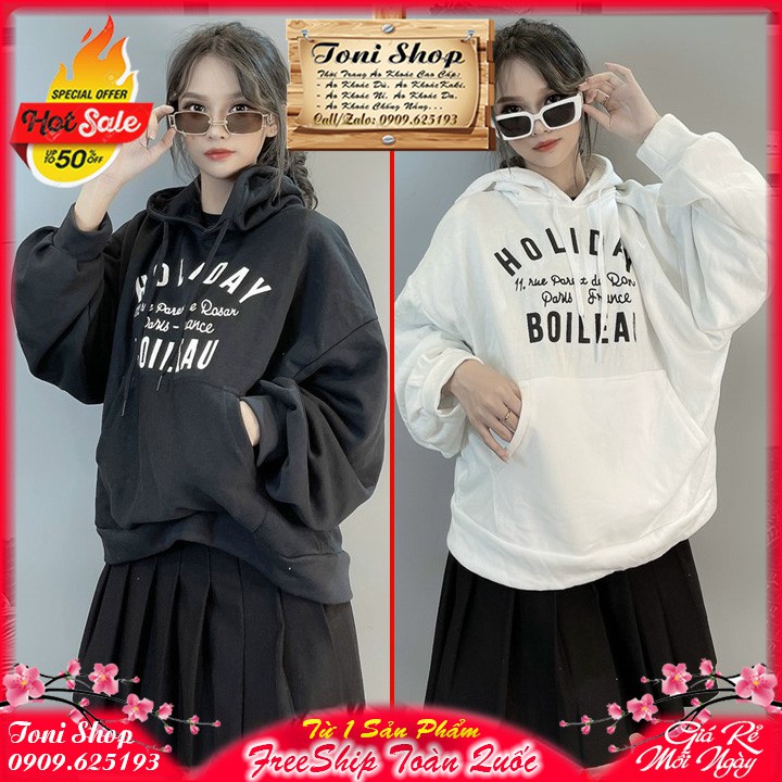 ÁO HOODIE - ÁO KHOÁC NỈ NGOẠI Form Dơi Tay Phồng Holiday Boileau (HD2530 - Kèm Ảnh Thật)