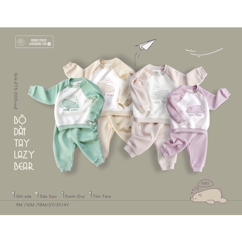 HRNEE - Bộ dài tay Lazy Bear LIC11PUG