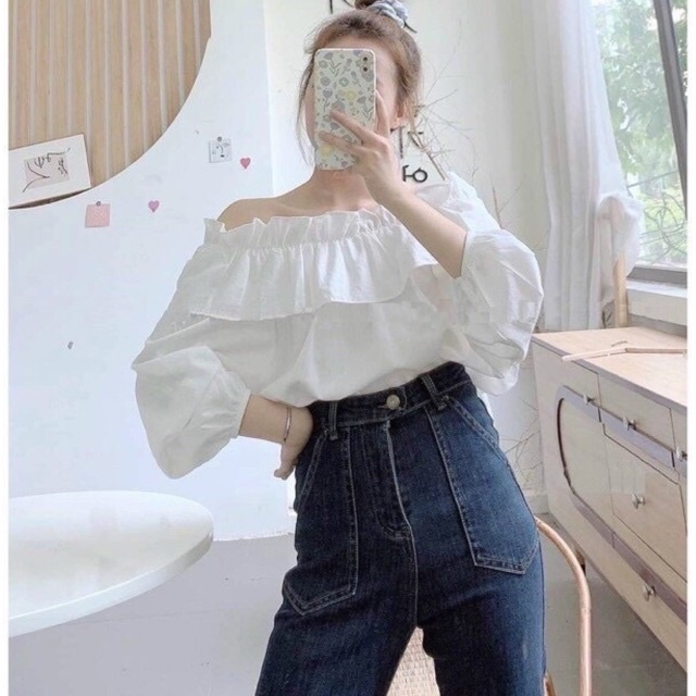 Áo kiểu voan lụa bẹt vai