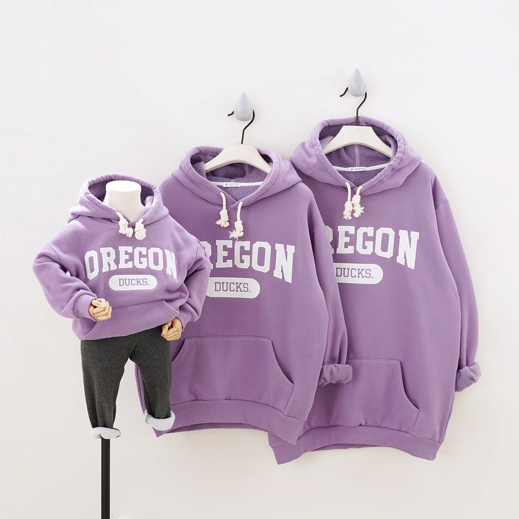 Áo hoodie có nón túi chất nỉ gia đình cao cấp Familylove – Set gia đình tay dài chữ Oregan Duck
