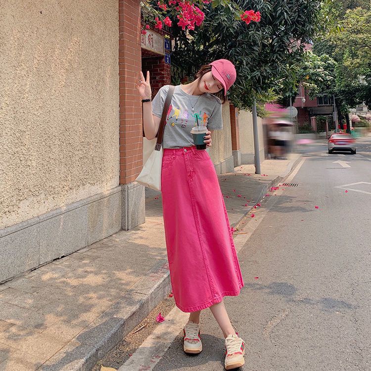 JSC Chân Váy Denim Dáng Chữ a Lưng Cao Phong Cách Hàn Quốc Mới