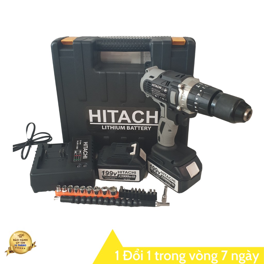 áy khoan pin 118V Hitachi 3 chức năng có búa - Động cơ 775 siêu mạnh mẽ, Tặng 21 chi tiết