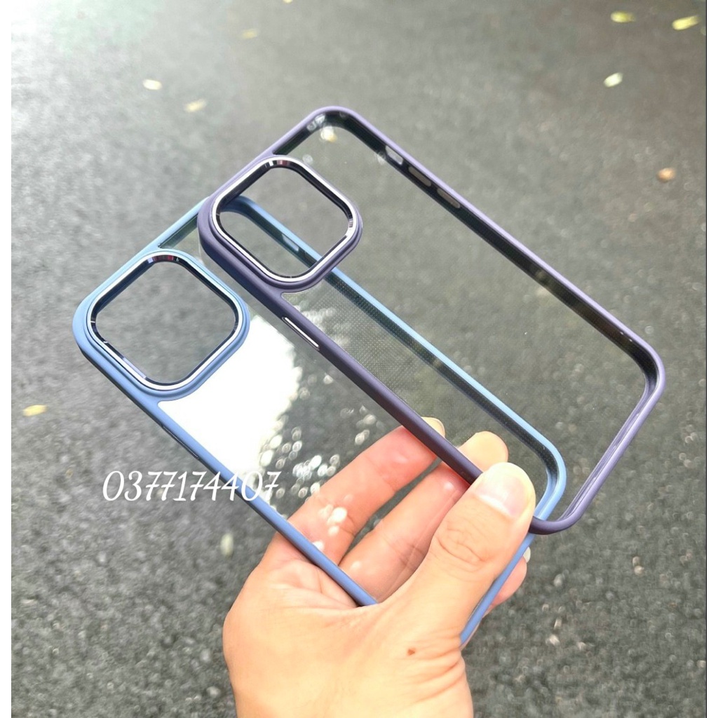 Ốp lưng X&M trong kính viền màu  cho iPhone 15 Pro Max, 14, 14 Max, 14 Pro, 14 Pro Max vành camera bọc nhôm sang trọng