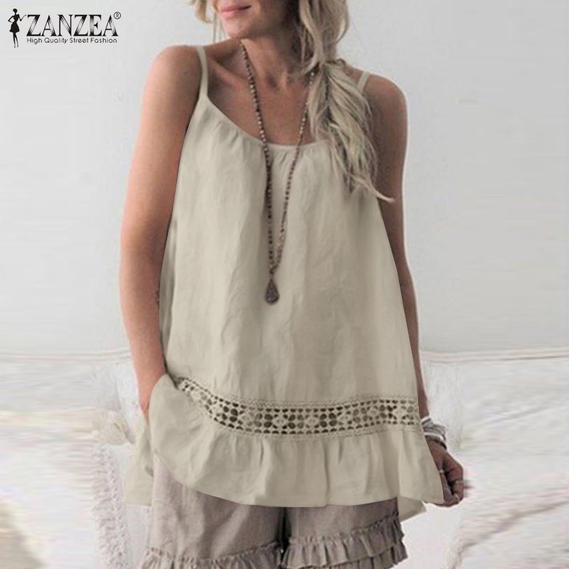 Zanzea Áo Nữ Không Tay Phối Ren Phong Cách Châu Âu Thời Trang