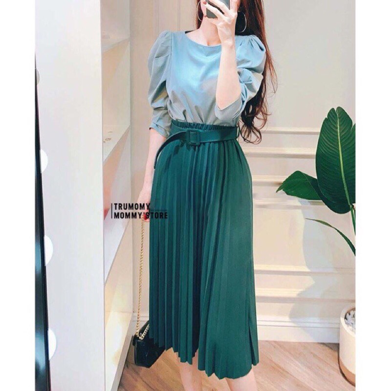 Chân Váy Xếp Ly Dáng Dài Kèm Đai Hàng QC Cao Cấp CV05