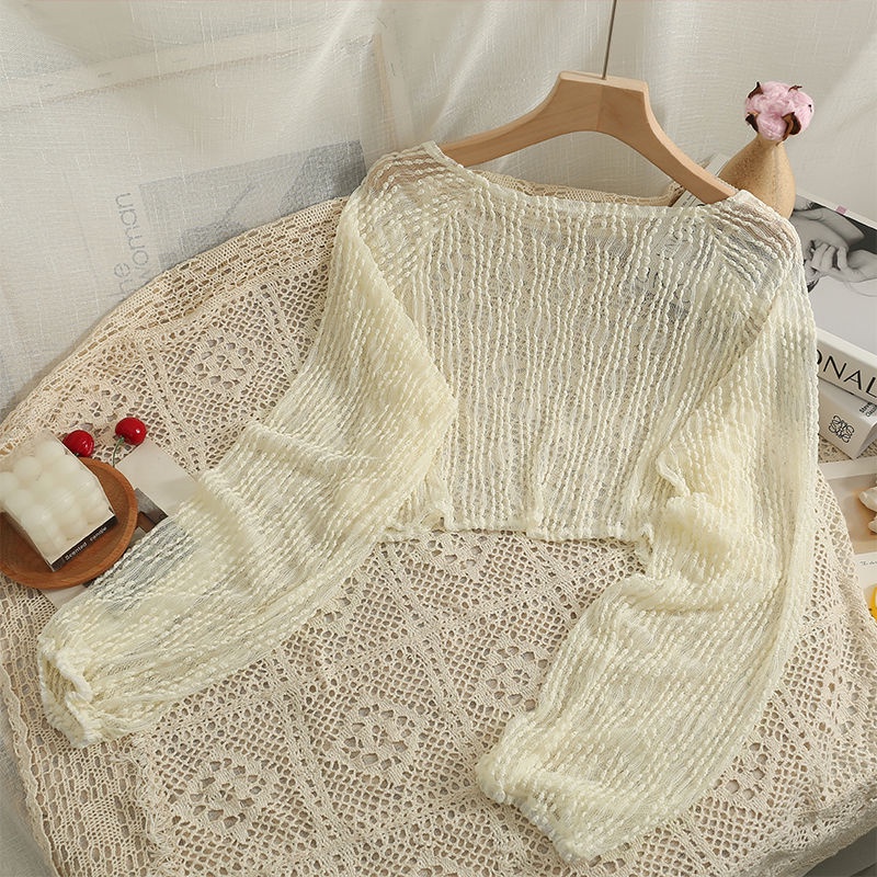 Áo Cardigan Mỏng Tay Dài Phồng Xuyên Thấu Phong Cách Phương Tây Thời Trang Mùa Hè Mới 2023