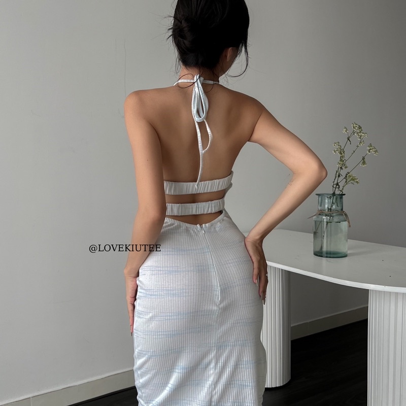 Đầm cột cổ hở lưng có chun ngang Selene Midi Dress vải thun gân co dãn LOVEKIUTEE