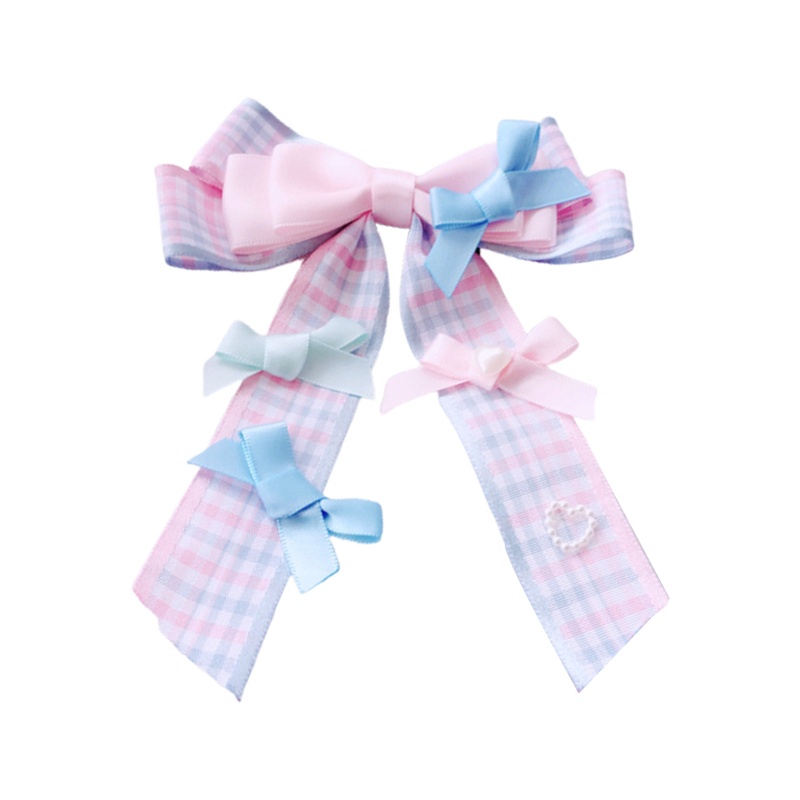 Kẹp Tóc Nơ Dài Họa Tiết Sọc Caro Phong Cách Lolita Dành Cho Nữ