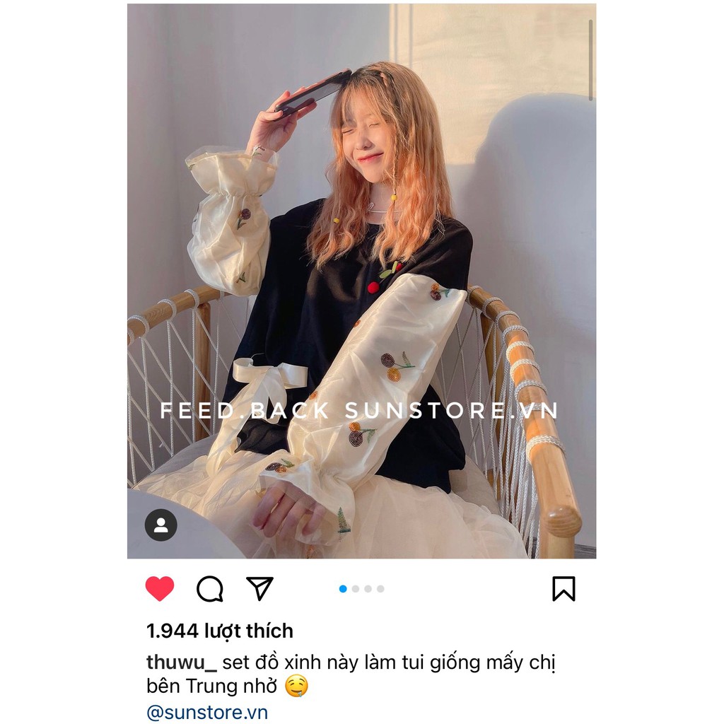 Set áo thun dài tay và chân váy xếp tầng ulzzang
