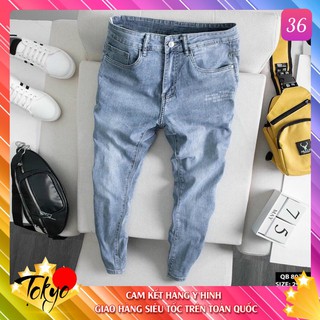 Quần jean nam xanh nhạt trơn rách gối chất bò cao cấp co dãn 4 chiều cực đẹp, quần rin nam mới TK22 Nhiều mẫu