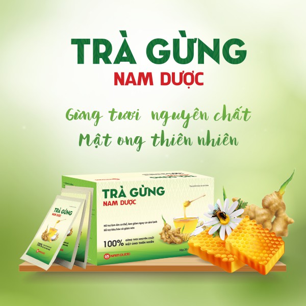 Trà gừng Nam Dược hộp 20 gói x 3g làm ấm cơ thể, giảm nguy cơ cảm lạnh, hỗ trợ tiêu hóa và giảm nôn