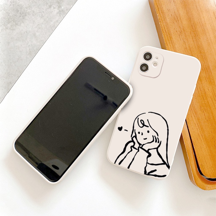 Ốp điện thoại iphone couple yêu nhau hình chibi đơn sắc cho iphone14/14pro/14plus/x/xr/xsmax/6/7/8 viền vuông bvc