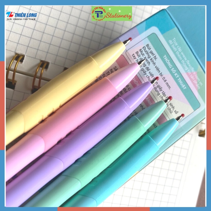 Bút gel bi Pazto Thiên Long mực xanh, nét 0.6 màu cán pastel, tay cầm có đệm cao su, ngòi trơn đều mực GelB039