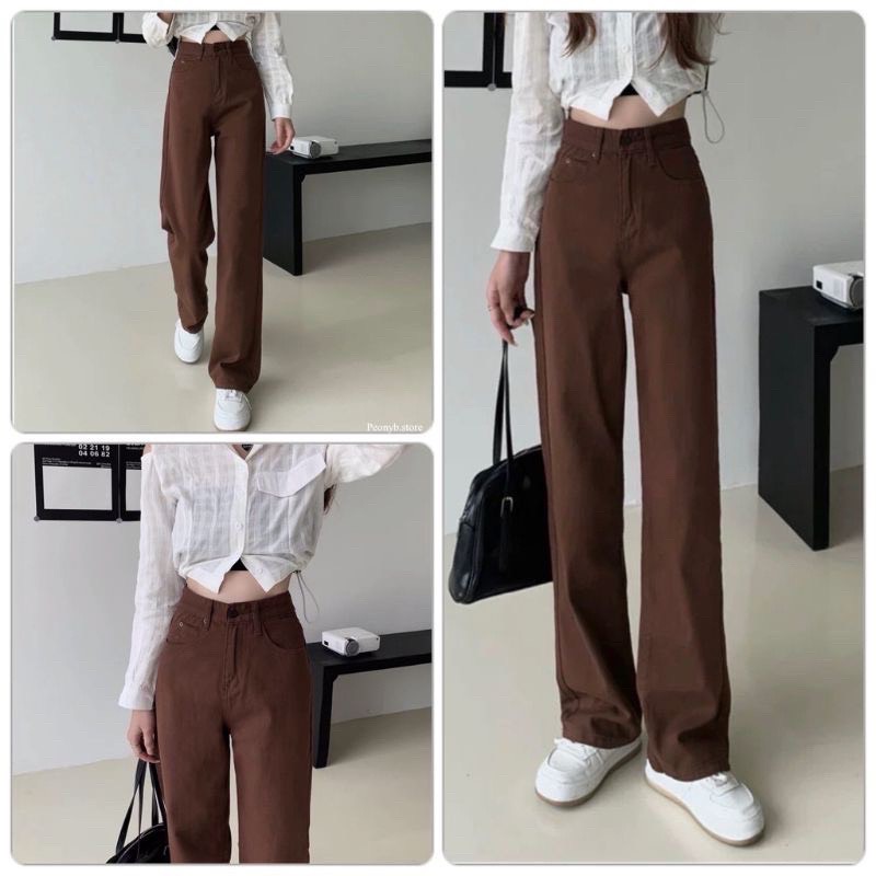 quần jeans ống đứng dáng xuông màu nâu hotrend 2022 Q680 SUTANO