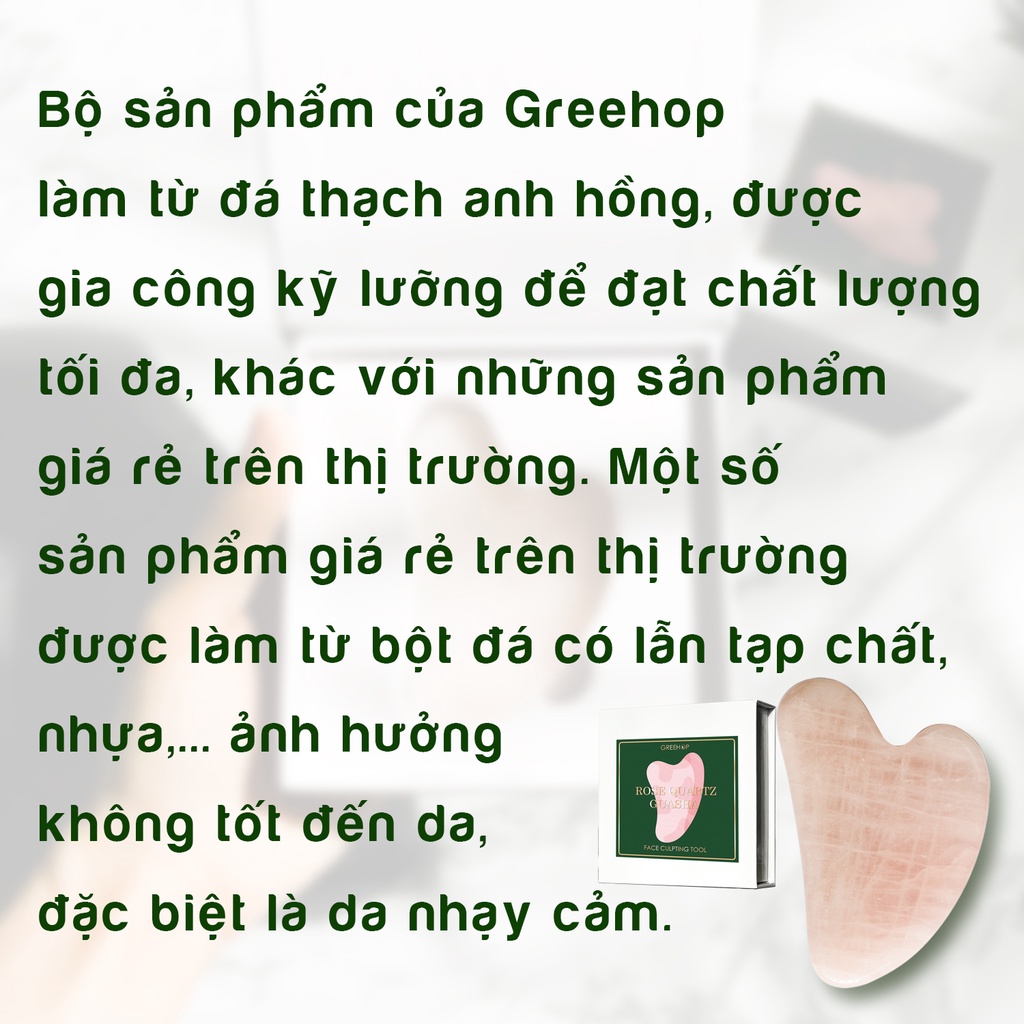 Đá masage mặt, guasha cao cấp bằng thạch anh hồng Greehop