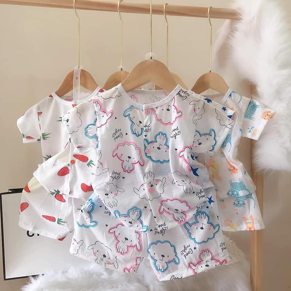 Bộ cộc cotton thông hơi cài cúc giữa vải mềm mát cho bé