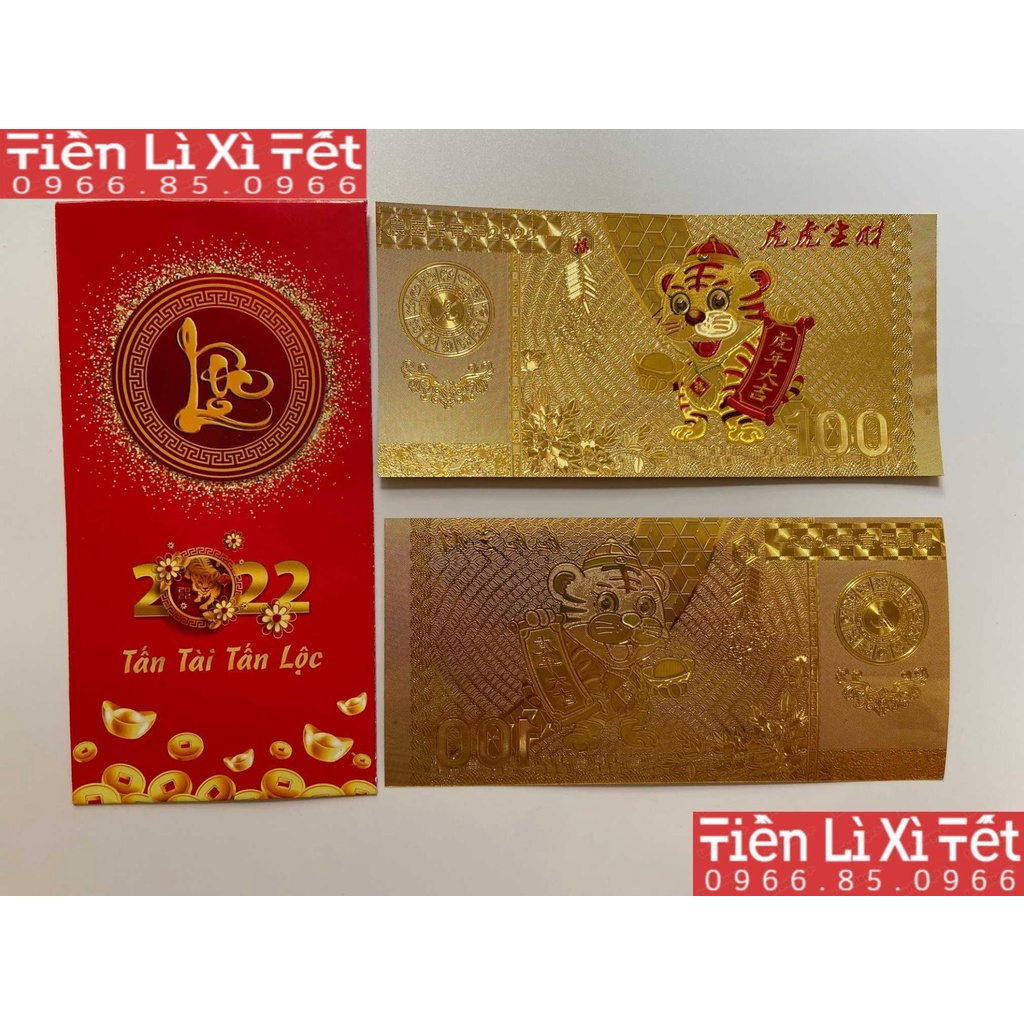 COMBO 5 TỜ Tiền Lì Xì Tết Con Hổ Cọp Plastic Mạc Vàng Macao Mẫu 4 năm 2022 Tặng kèm bao lì xì