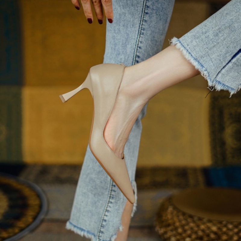 Giày Cao Gót Da Mềm Mũi Nhọn Miệng Nông Kiểu Pháp Thời Trang 2022 Cho Nữ