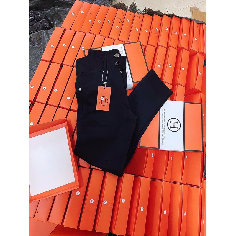 Legging 2 Khuy lưng cao kèm hộp màu cam.