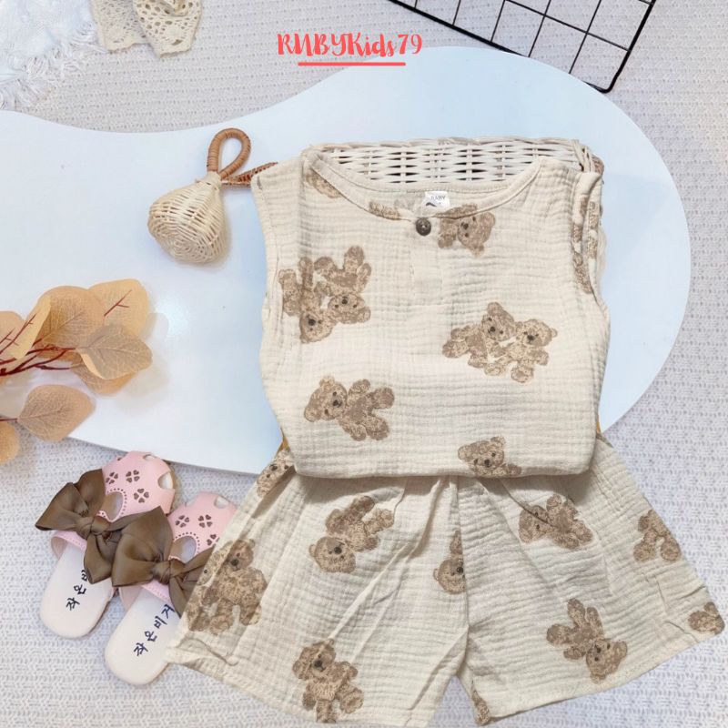 Đồ bộ mặc nhà chất vải xô MUSLIN CAO CẤP cho bé gái  trai từ 6-16kg -  rubykids79