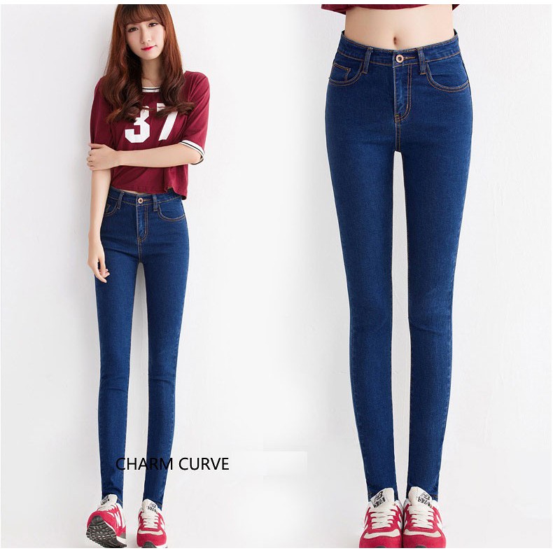 Quần jean nữ lưng cao ( 2 DA ) màu xanh vừa - chất co giãn dày dặn 226-sh01