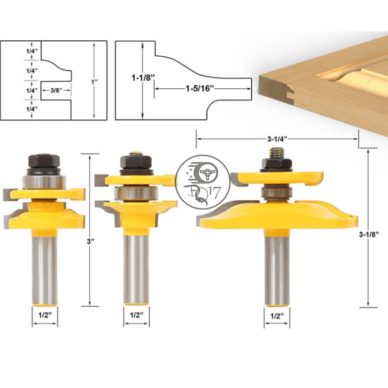 [ BỘ MŨI PHAY GỖ GHÉP VÁN ] 100% NHƯ HÌNH - MŨI SOI LÀM CÁNH CỬA TỦ BẾP 3 MÓN