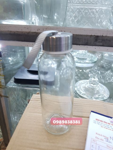 Bình nước thủy tinh 300ml dây xách