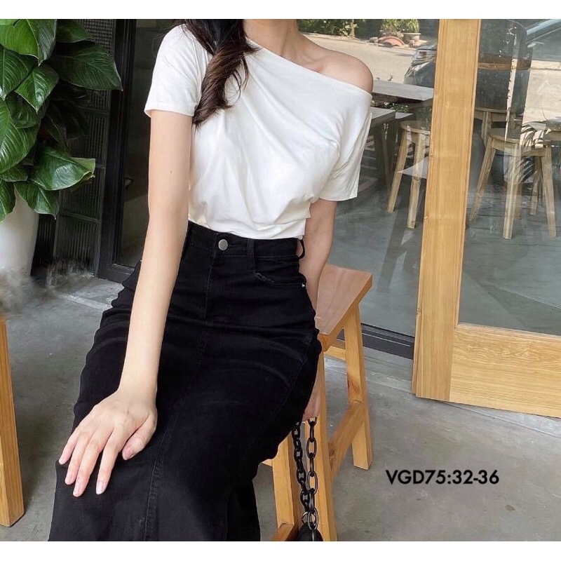 Bigsize 32-36 Chân Váy dài 62cm jean đen giãn tua lai