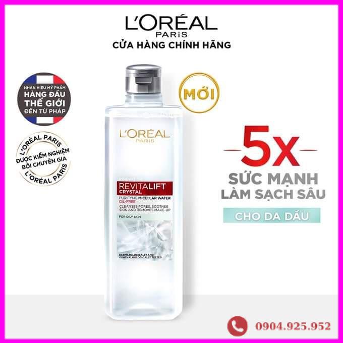 Nước tẩy trang đa năng 3 in 1 L'Oreal Paris Micellar kiềm dầu 400ml