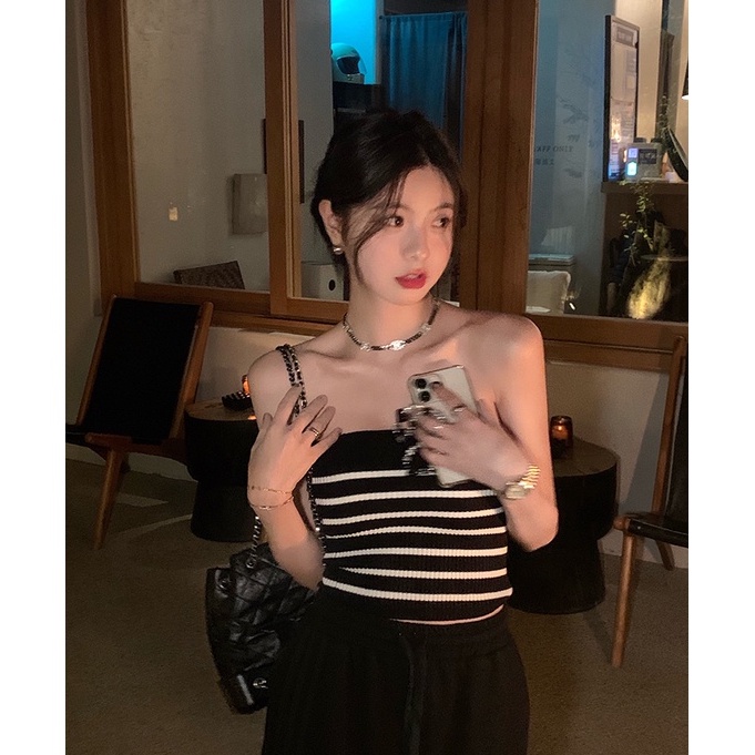 QADCOL  Áo Ống Không Tay Dệt Kim Kẻ Sọc Thời Trang Mùa Hè Hàng Mới Dành Cho Bạn Gái