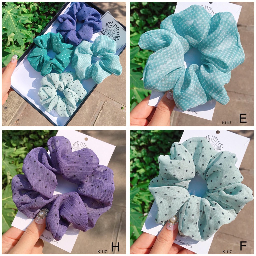 [Mã FAGOGO giảm 12% đơn 99K] ( HOT ) Buộc tóc, cột tóc vải scrunchies chiffon chấm bi siêu đẹp Orin K1117