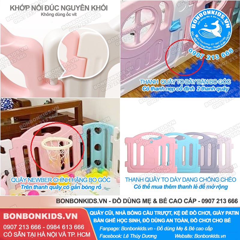 Quây em bé màu trắng bo góc kèm bóng rổ  - Quây cũi nhựa Hàn Quốc Newber Kitty cao cấp