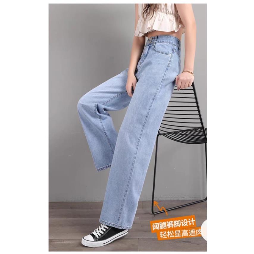 Quần jean bò nữ ống xuông rộng lưng cao cạp cao đẹp màu xanh nhạt sky hot 2022 HoHaJean22 | BigBuy360 - bigbuy360.vn