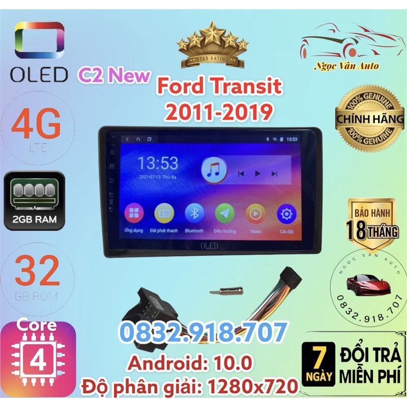 Màn hình android OLED C2 theo xe Ford Transit 2011 - 2019, 9 inch và 10 inch kèm dưỡng và jack zin