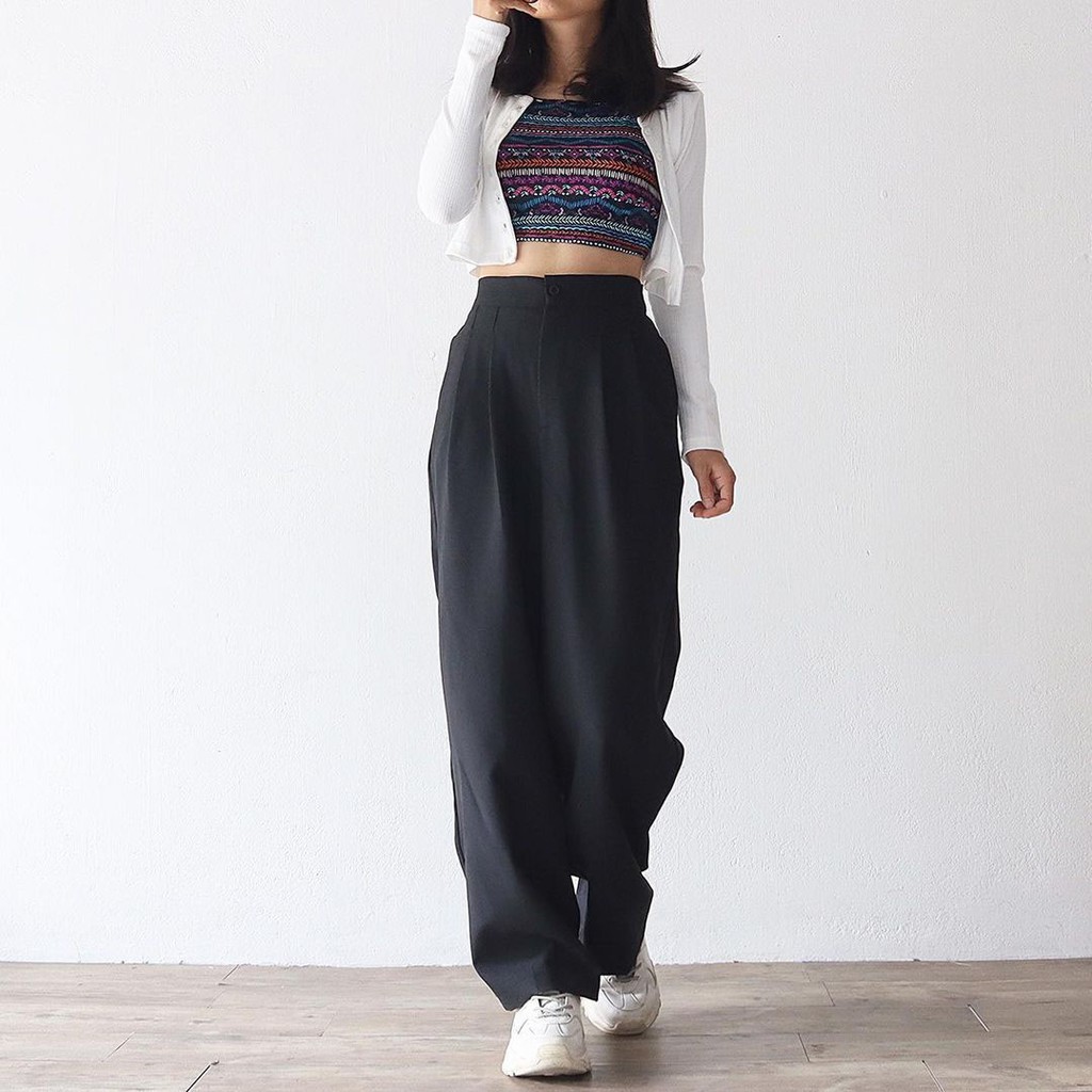 Quần ống rộng nữ lưng cao 𝐔𝐋𝐙𝐙𝐀𝐍𝐆 Style Hàn Quốc chất vải cát Hàn - Dáng quần suông mềm mại dài 100cm | BigBuy360 - bigbuy360.vn