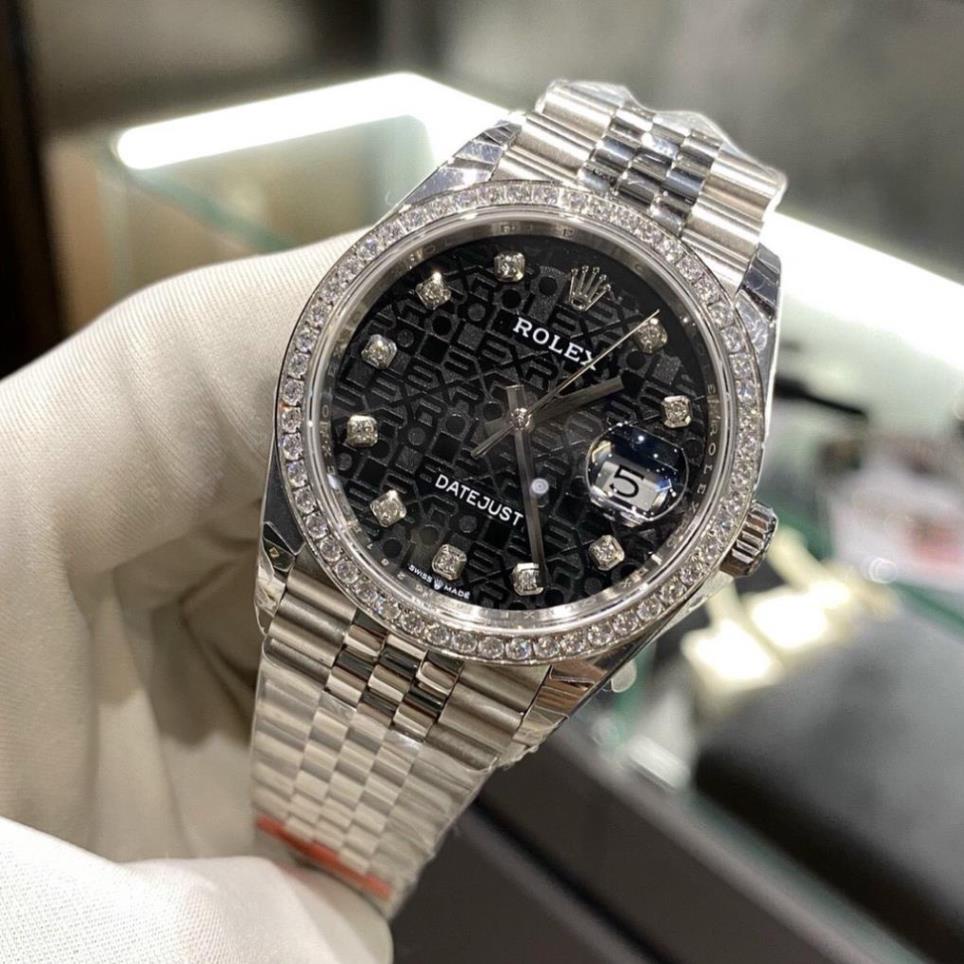 Đồng hồ Nam Rolex -đồng hồ cơ Automatic máy nhật classic mặt Đen 3D viền đá size 36mm-38mm